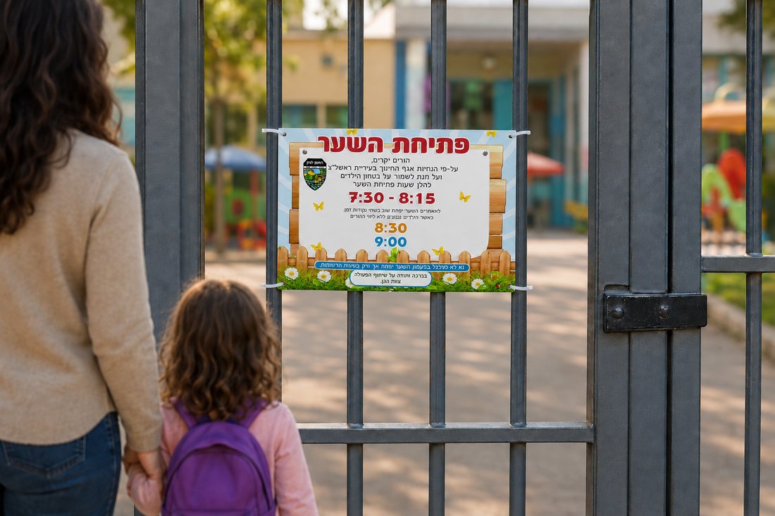 שלט שעות פתיחת השער